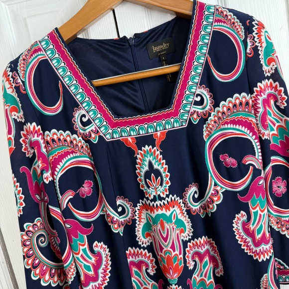 Laundry by Shelli Segal Dress Paisley Print 3/4 Sleeve Square Neck Womens - Picture 3 of 12